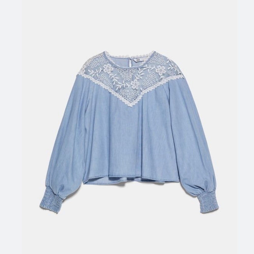 Zara EMBROIDERED ORGANZA BLOUSE